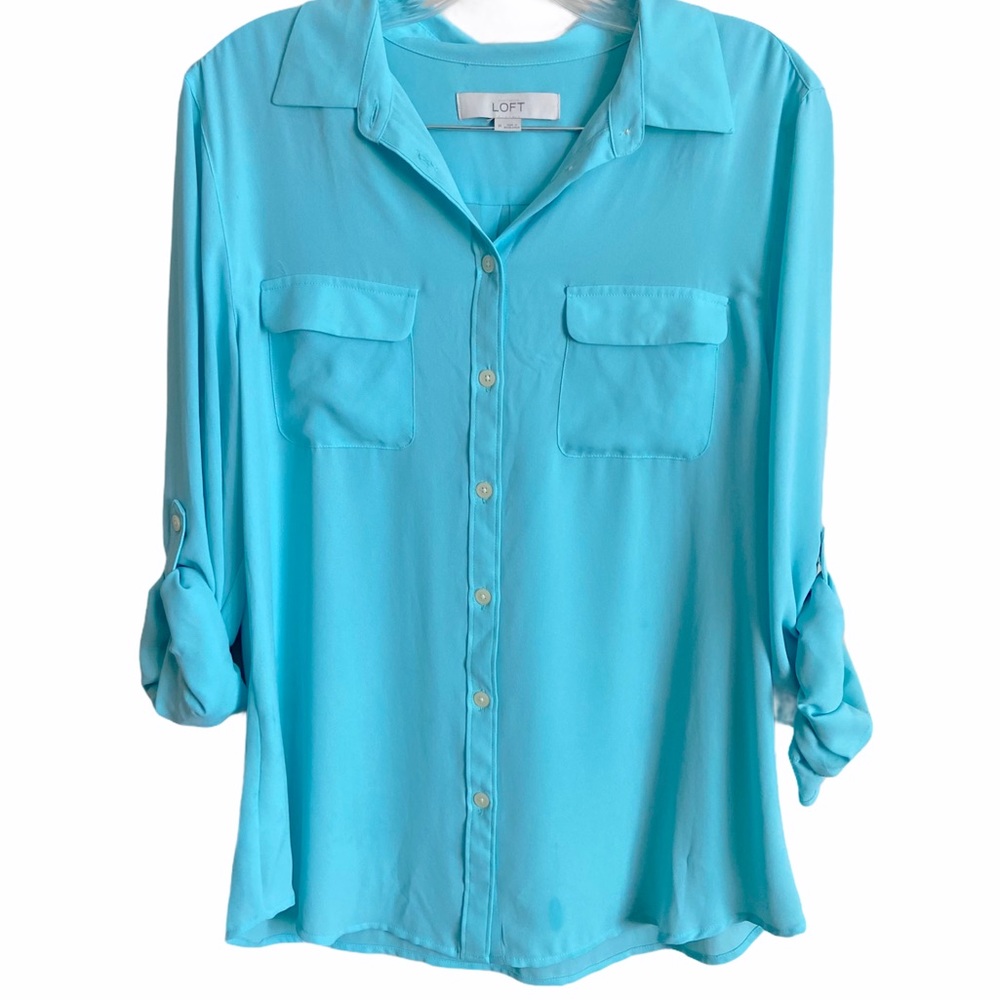 Loft Button Down Teal Blouse